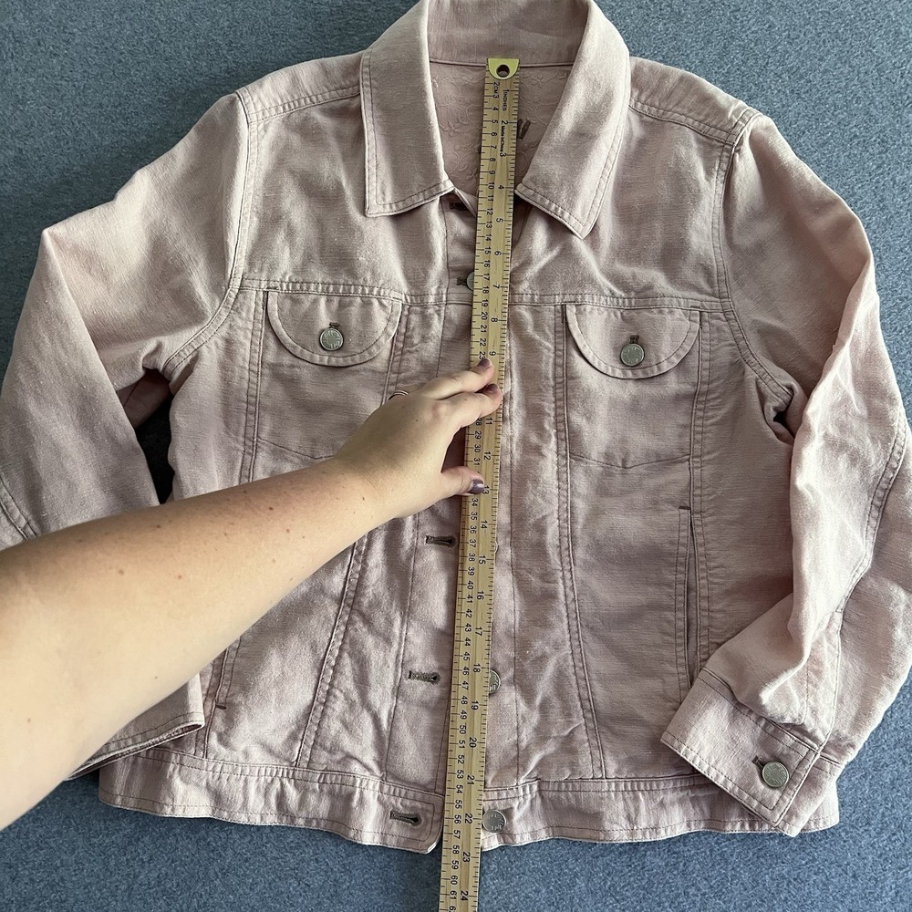 J. JILL COTTON LINEN LONG SLEEVE DENIM JACKET SIZE PM‎ PALE PINK BOHO COUNTRY CH - Picture 6 of 12